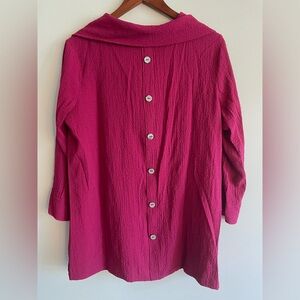 Ali Miles Sz M Tunic Top Cowl Neck Mother Of Pearl Button Back Lagenlook Plum